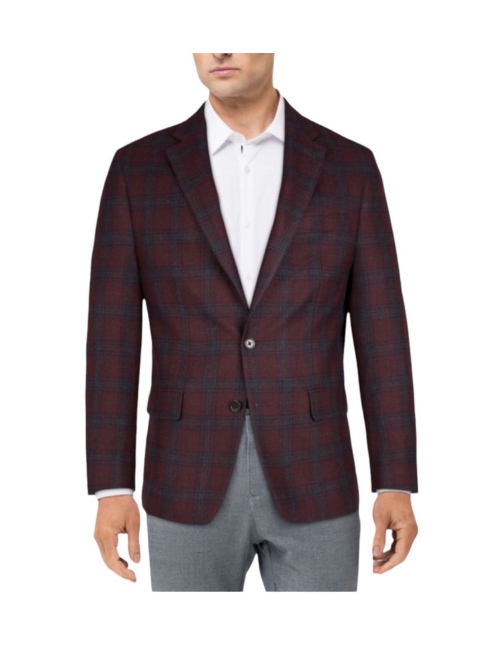 Lauren Ralph Lauren Burgundy Plaid Lexington Sport Coat Blazer Wool 46R